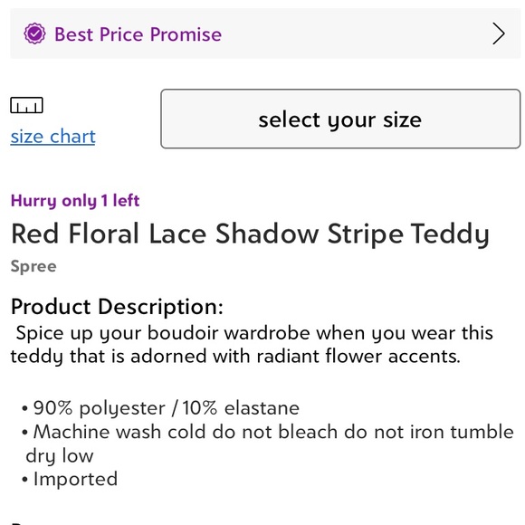 Red Floral Lace Shadow Stripe Teddy Womens Large - Picture 5 of 5